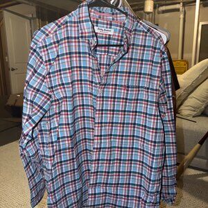Tommy Bahama Popover Shirt Men Medium Blue Plaid Long Sleeve Casual